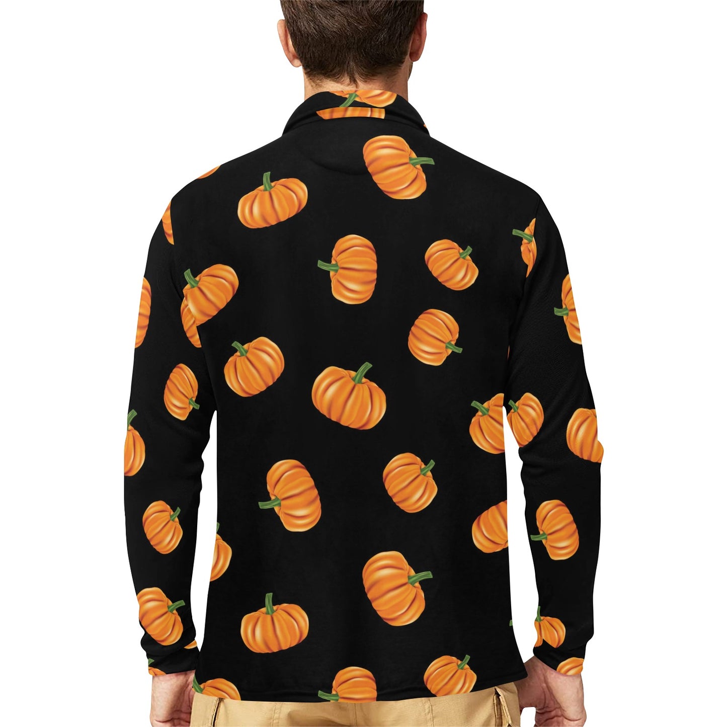 Pumpkin Pattern Print Design A05 Long Sleeve Polo Shirt For Men's
