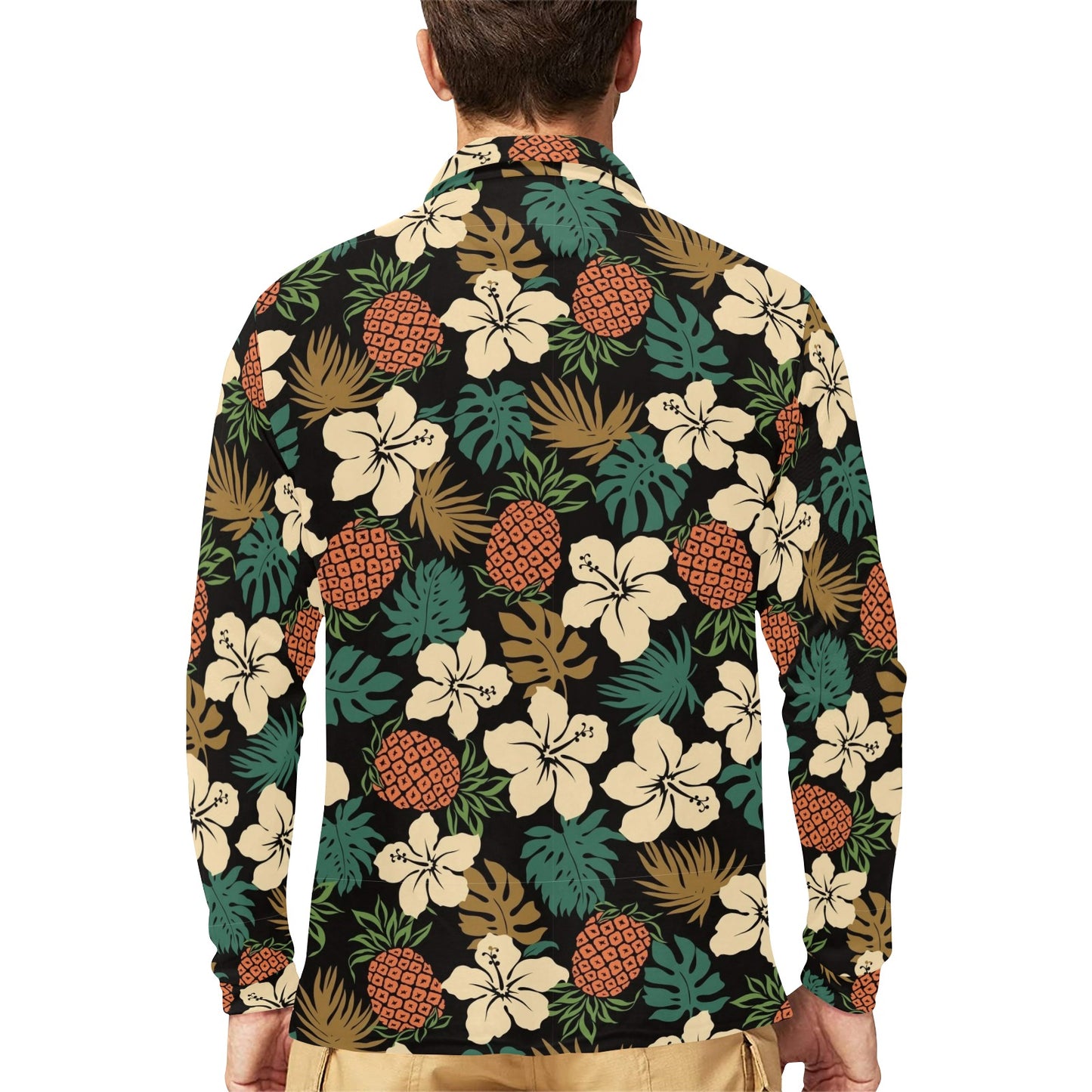 Hawaiian Themed Pattern Print Design H08 Long Sleeve Polo Shirt For Men's