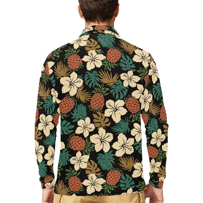 Hawaiian Themed Pattern Print Design H08 Long Sleeve Polo Shirt For Men's