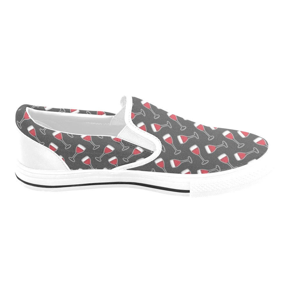 Wine Print Design LKS308 White Slip Ons Canvas Women's Shoes
