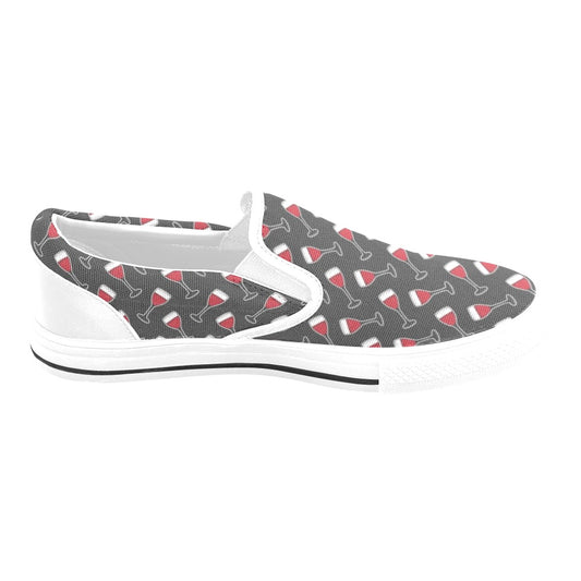 Wine Print Design LKS308 White Slip Ons Canvas Women's Shoes