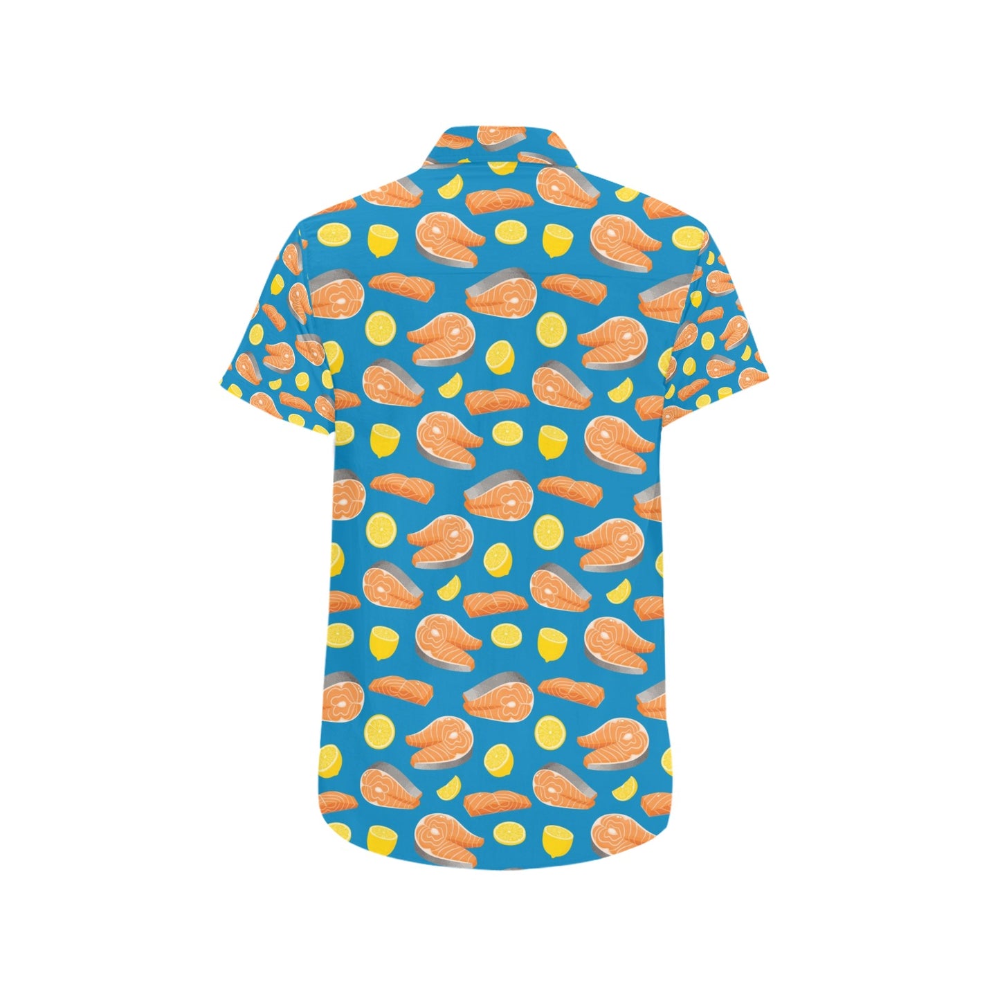 Salmon Steak With Lemon Print Design LKS308 Men Short Sleeve Button Up Shirt