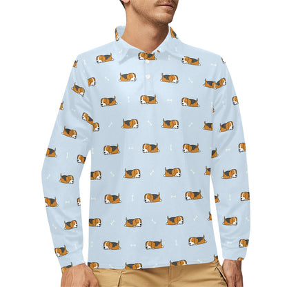 Beagle Pattern Print Design 06 Long Sleeve Polo Shirt For Men's