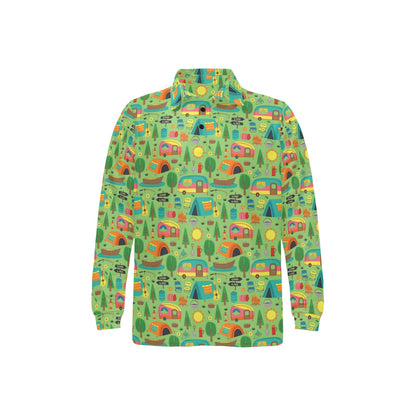 Camping Camper Pattern Print Design 04 Long Sleeve Polo Shirt For Men's