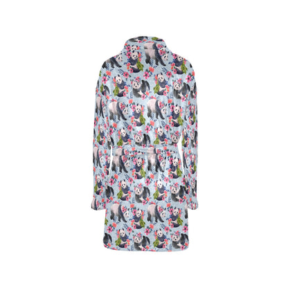 Panda Bear Flower Design Themed Print Women's Fleece Robe