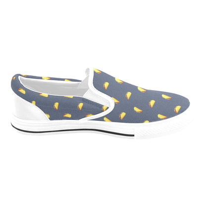 Taco Print Design LKS305 White Slip Ons Canvas Women's Shoes