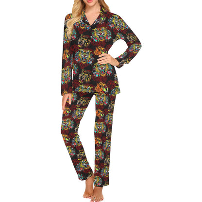 Tattoo Tiger Colorful Design Women's Long Pajama Set