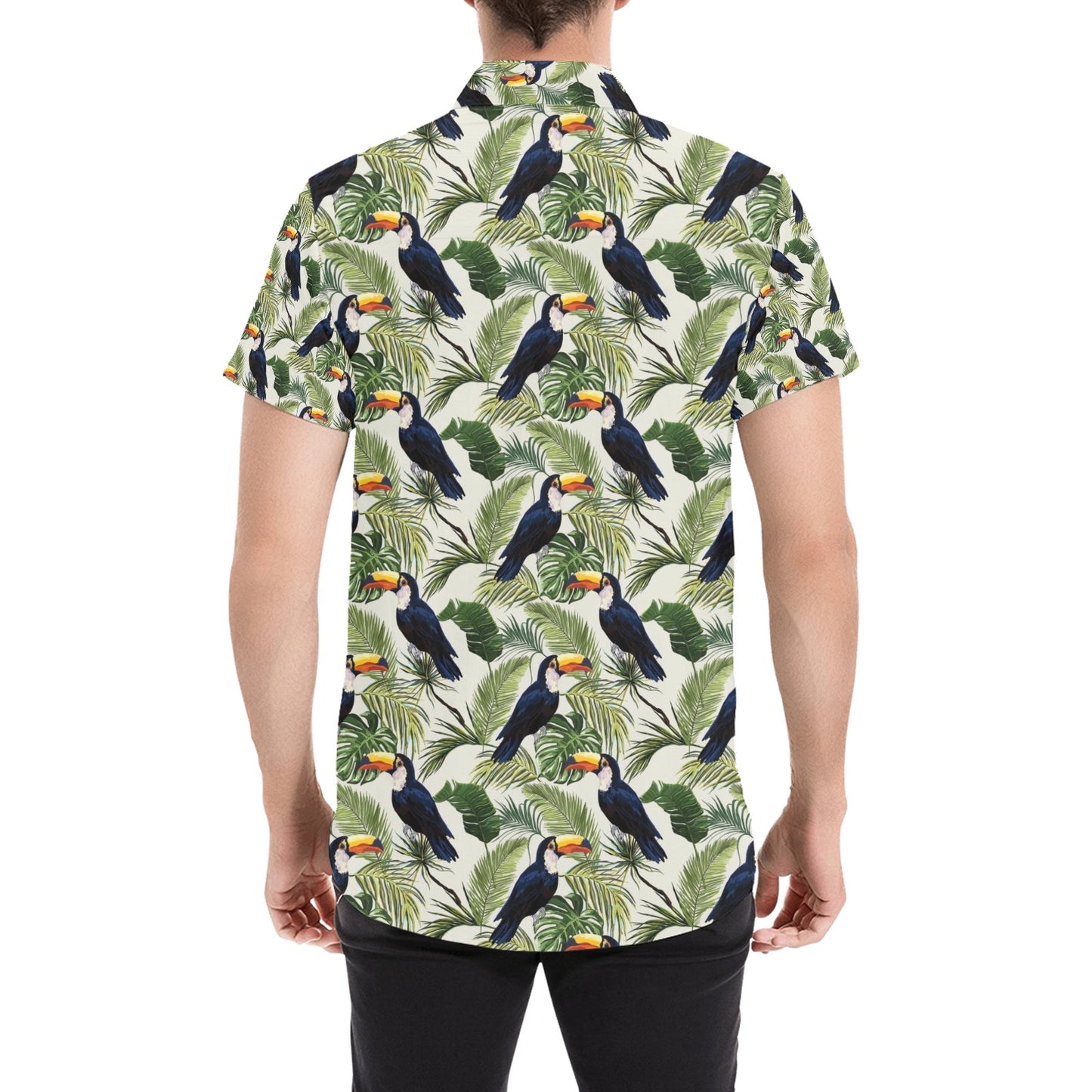 Toucan Print Design LKS308 Men Short Sleeve Button Up Shirt