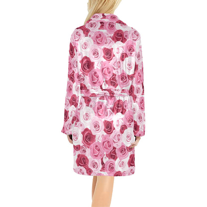 Pink Red Rose Pattern Print Women's Fleece Robe
