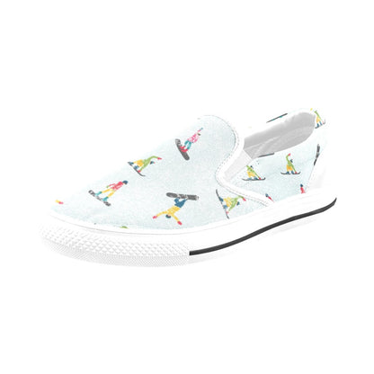 Snowboard Print Design LKS304 White Slip Ons Canvas Women's Shoes