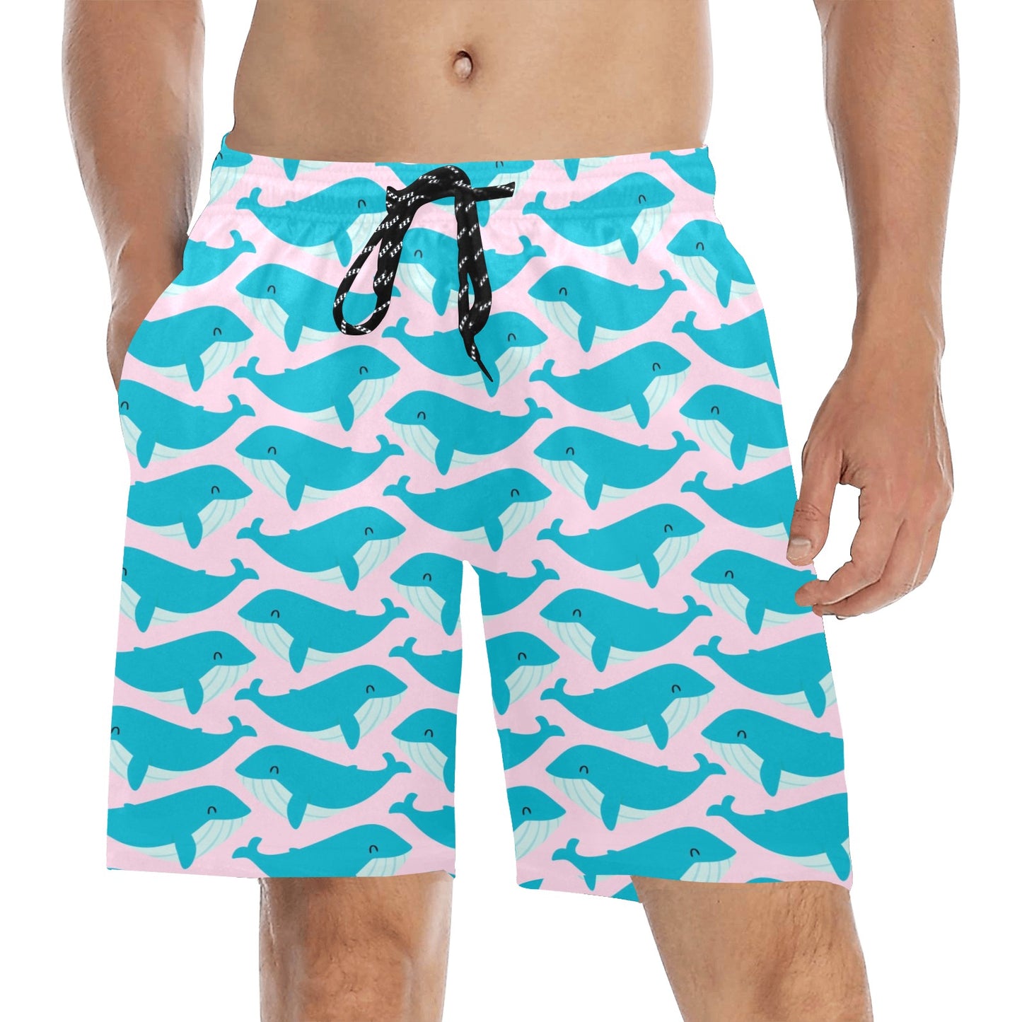 Whale Print Design LKS302 Men's Swim Trunks Beach Shorts
