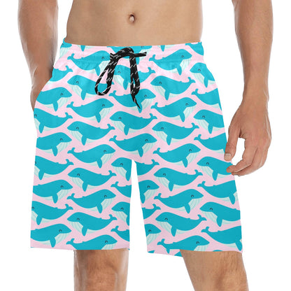 Whale Print Design LKS302 Men's Swim Trunks Beach Shorts