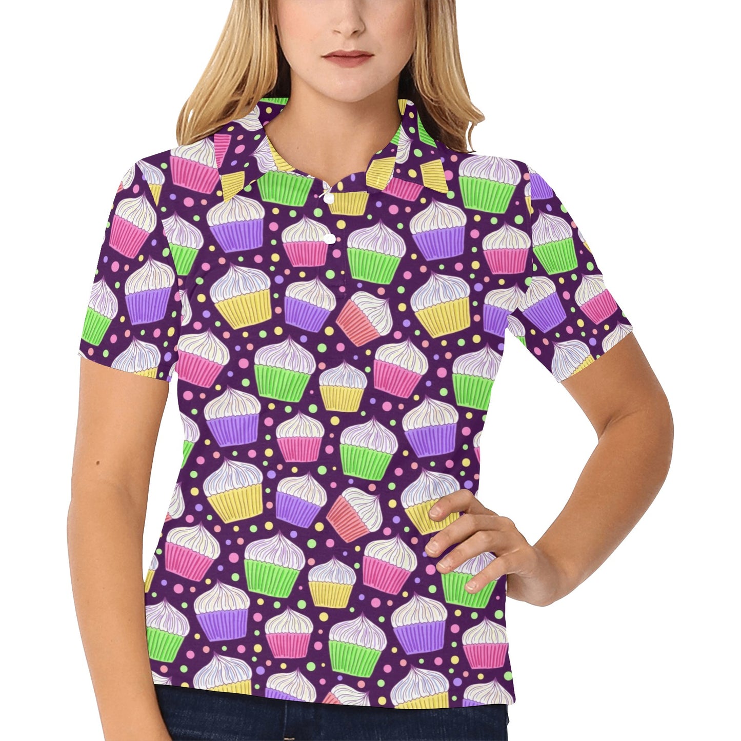 Cupcake Pattern Print Design CP07 Women's Polo Shirt
