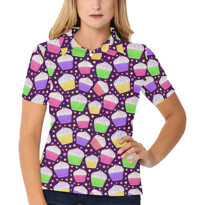 Cupcake Pattern Print Design CP07 Women's Polo Shirt