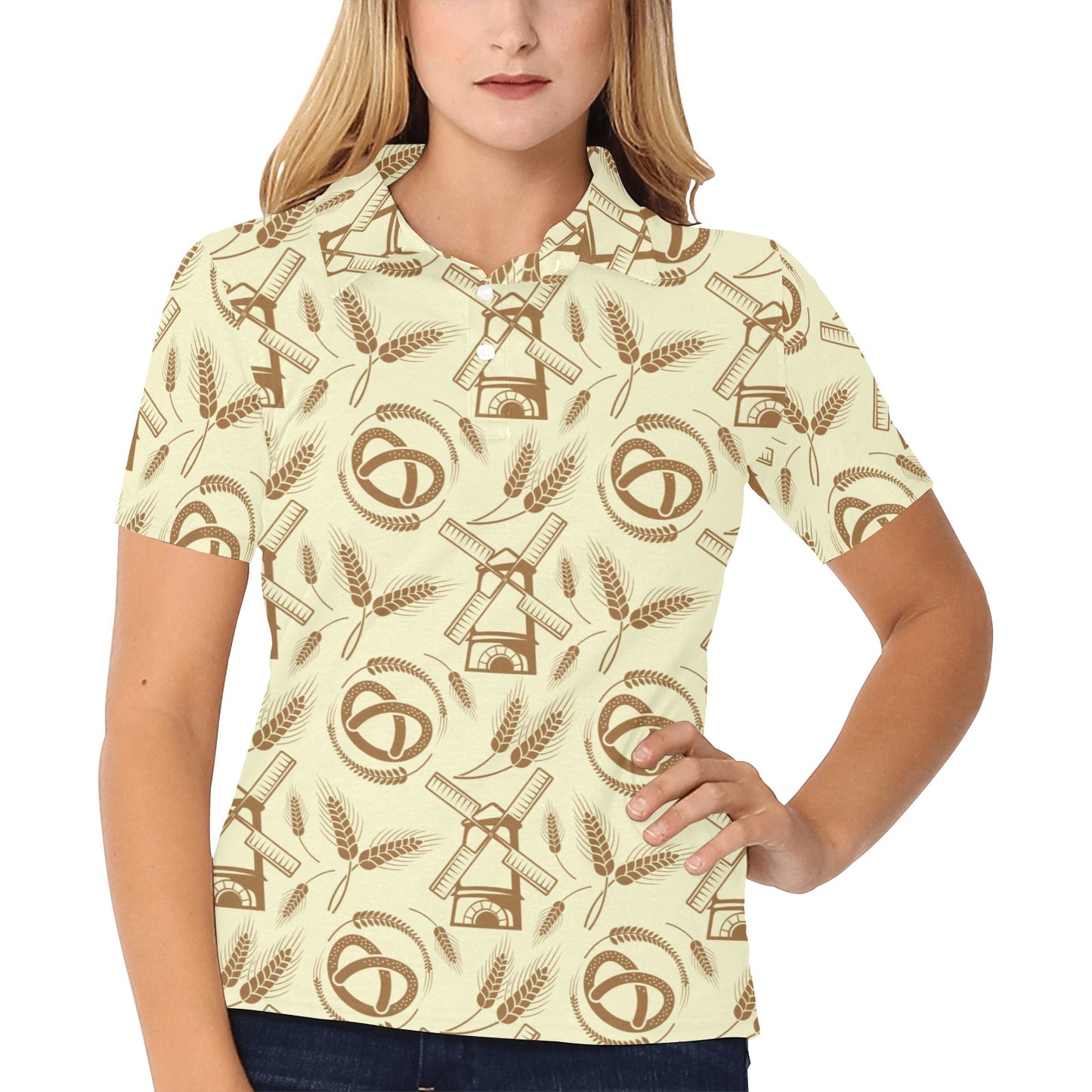 Agricultural Windmills Print Design 03 Women's Polo Shirt