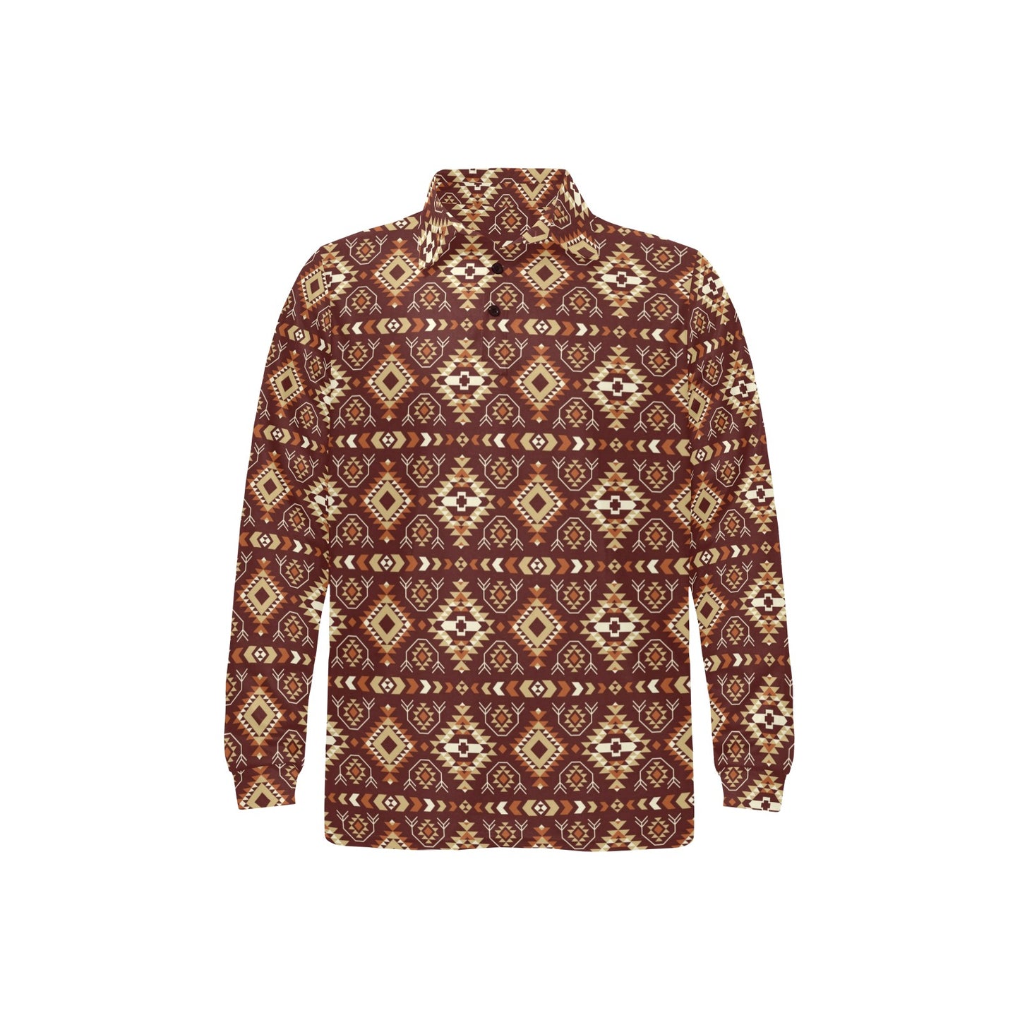 Navajo Native Color Print Pattern Long Sleeve Polo Shirt For Men's