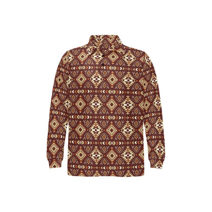 Navajo Native Color Print Pattern Long Sleeve Polo Shirt For Men's
