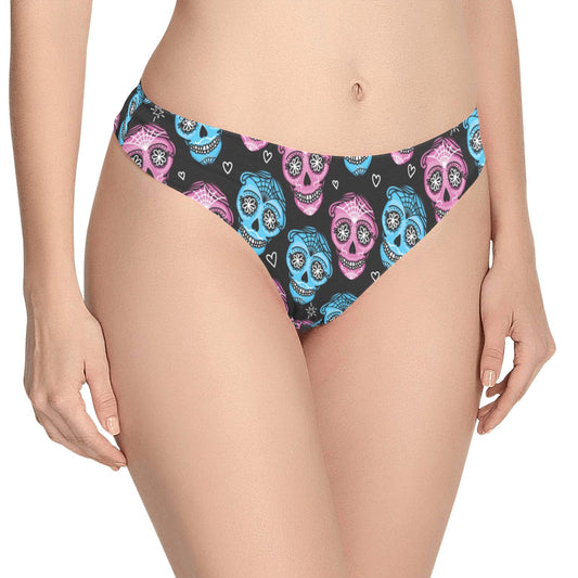 Day of the Dead Skull Print Pattern Women's Thongs