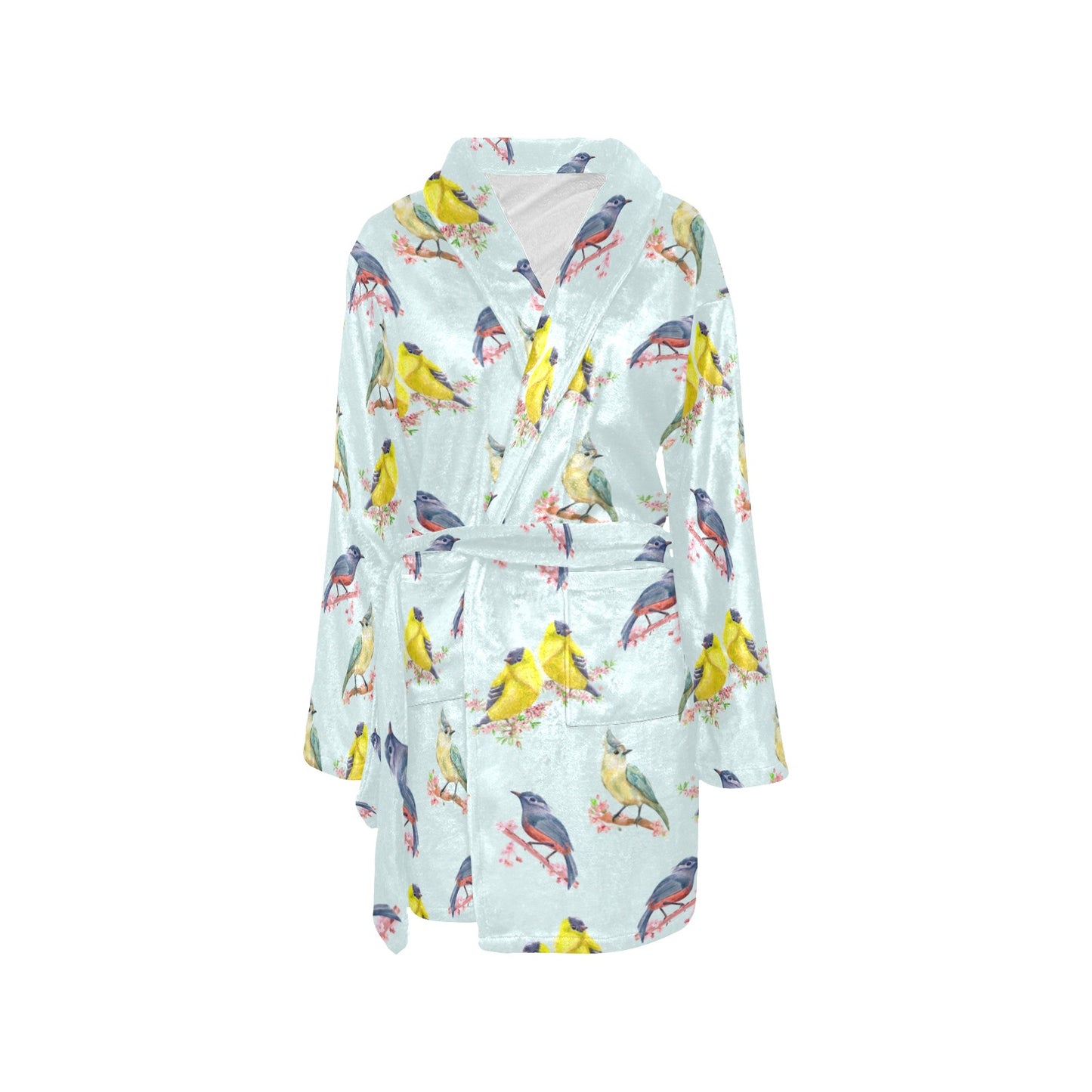 Bird Sweet Themed Print Pattern Women's Fleece Robe