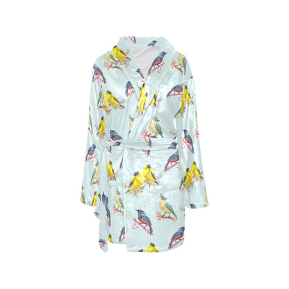 Bird Sweet Themed Print Pattern Women's Fleece Robe