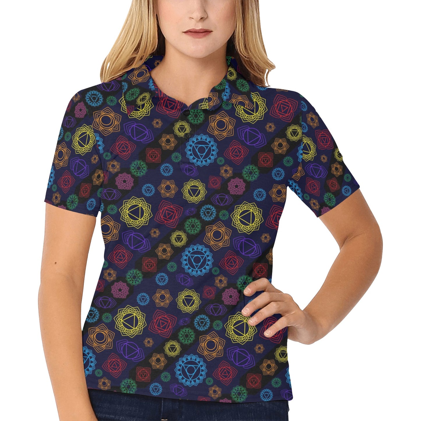Chakra Colorful Print Pattern Women's Polo Shirt