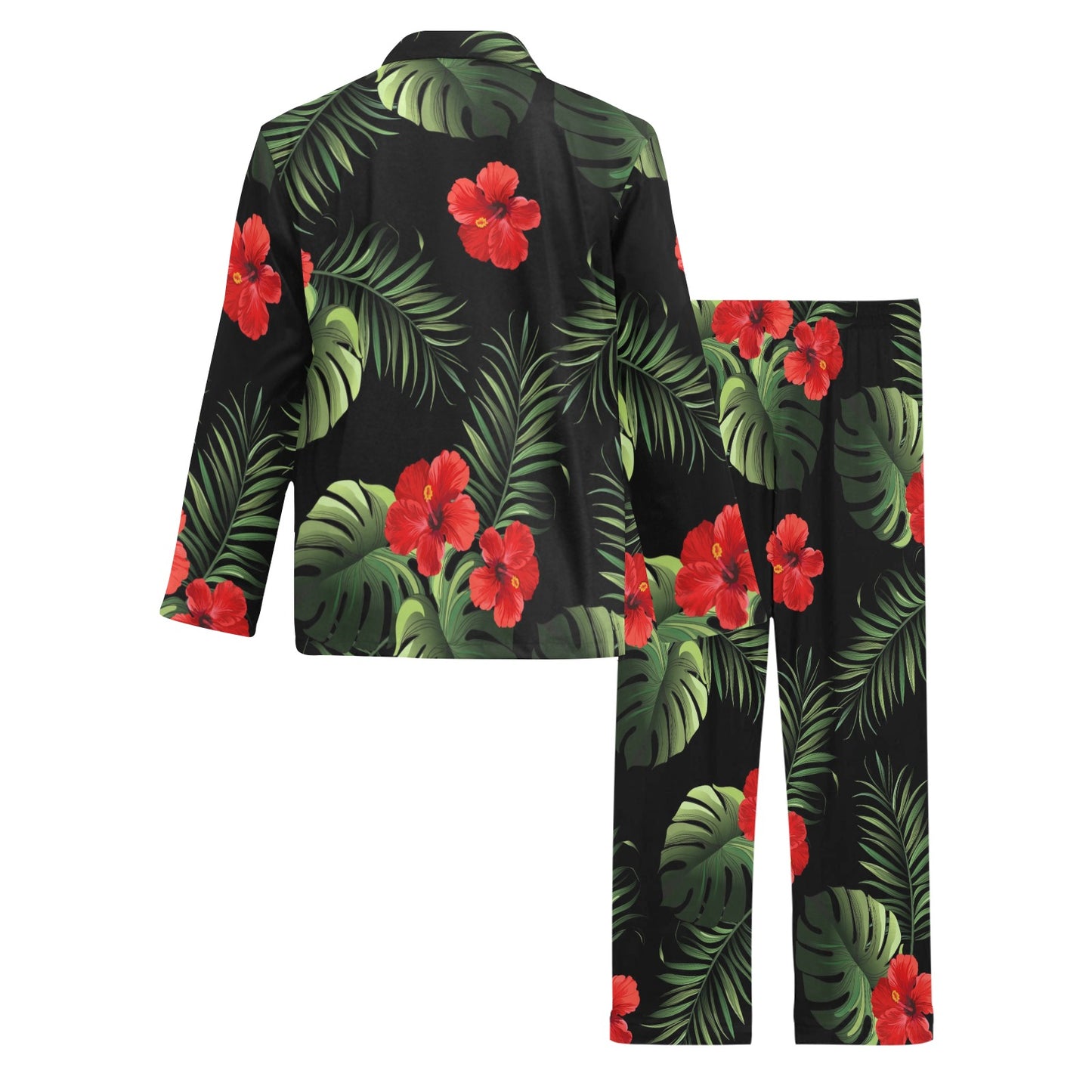 Red Hibiscus Tropical Men's Long Pajama Set