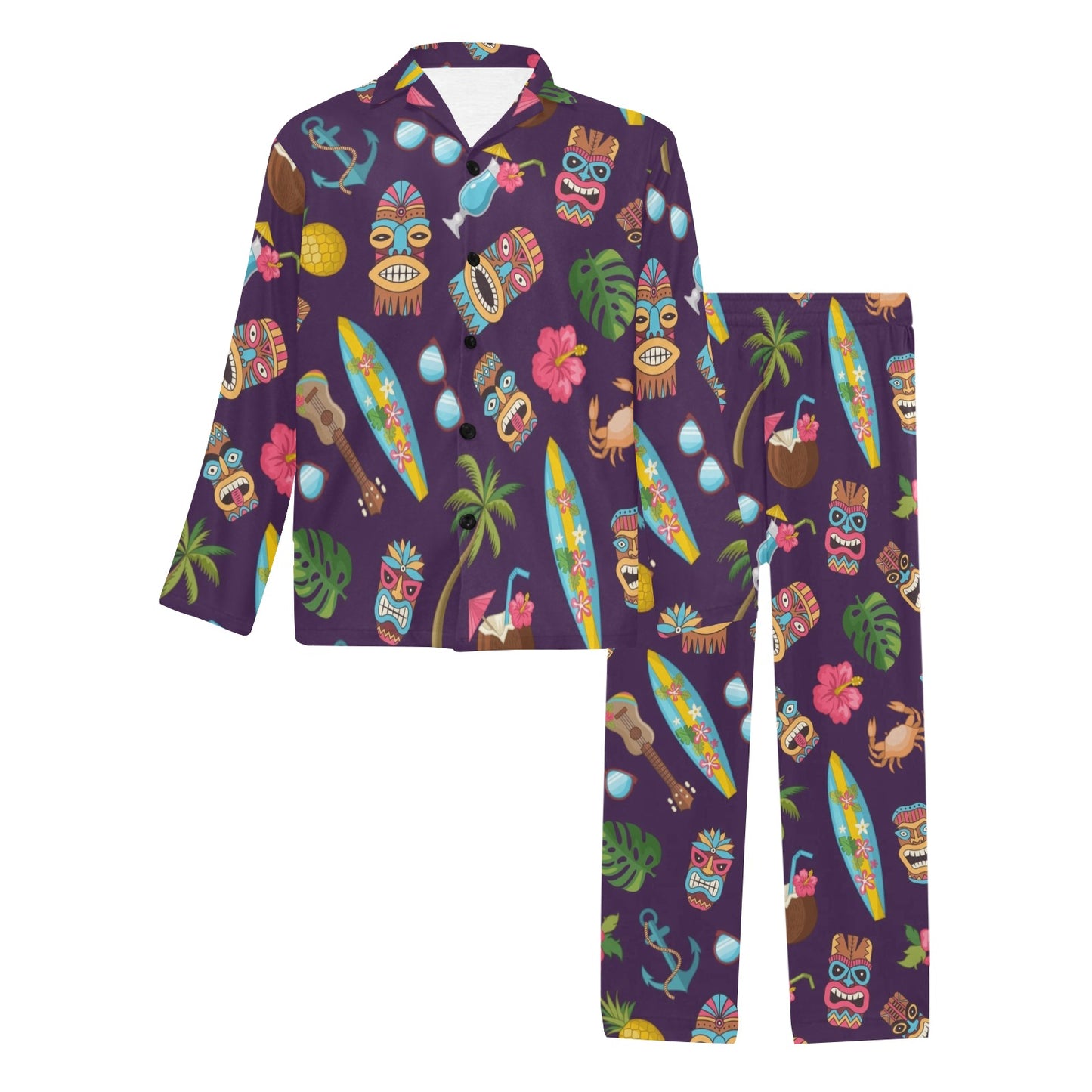 Hawaiian Themed Pattern Print Design H024 Men's Long Pajama Set