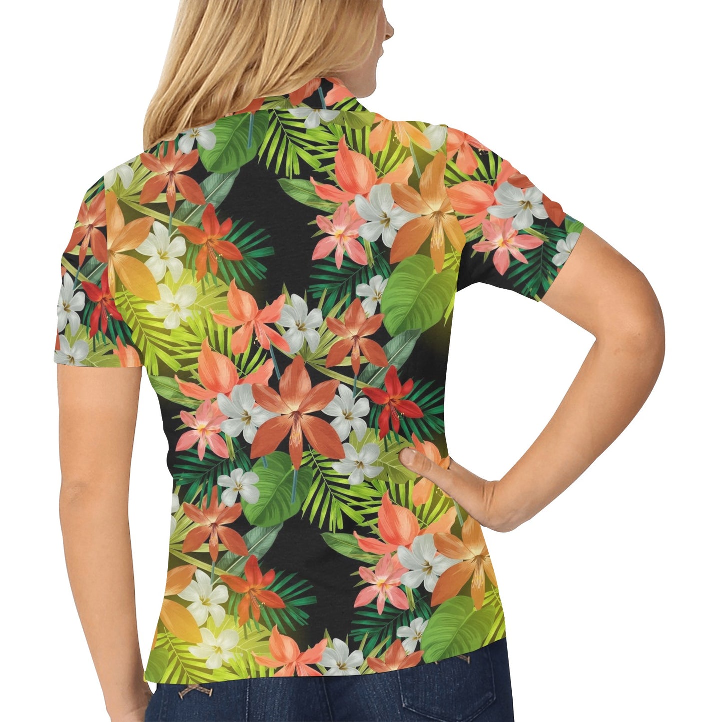 Amaryllis Pattern Print Design AL07 Women's Polo Shirt