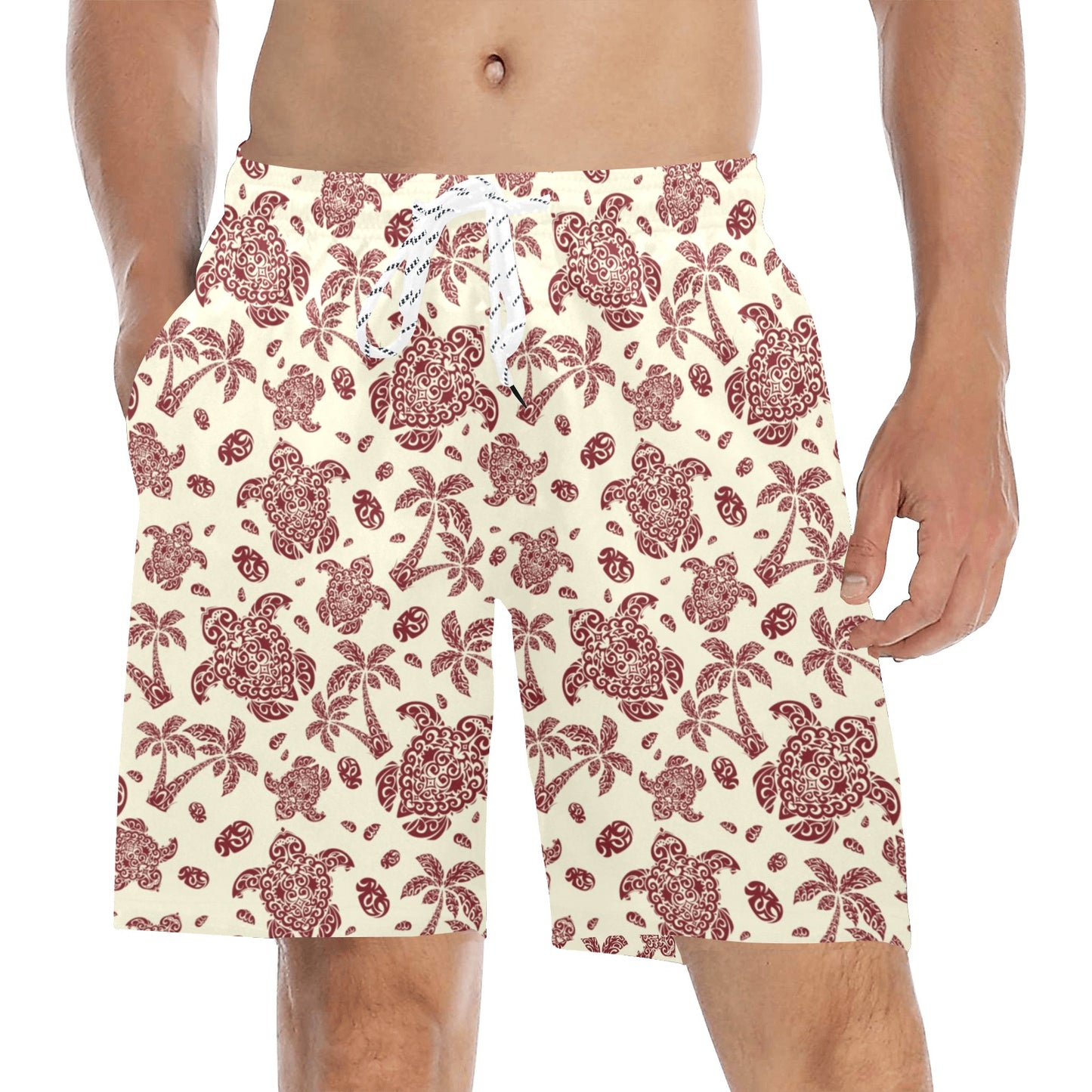 Polynesian Tattoo Turtle Themed Men's Swim Trunks Beach Shorts