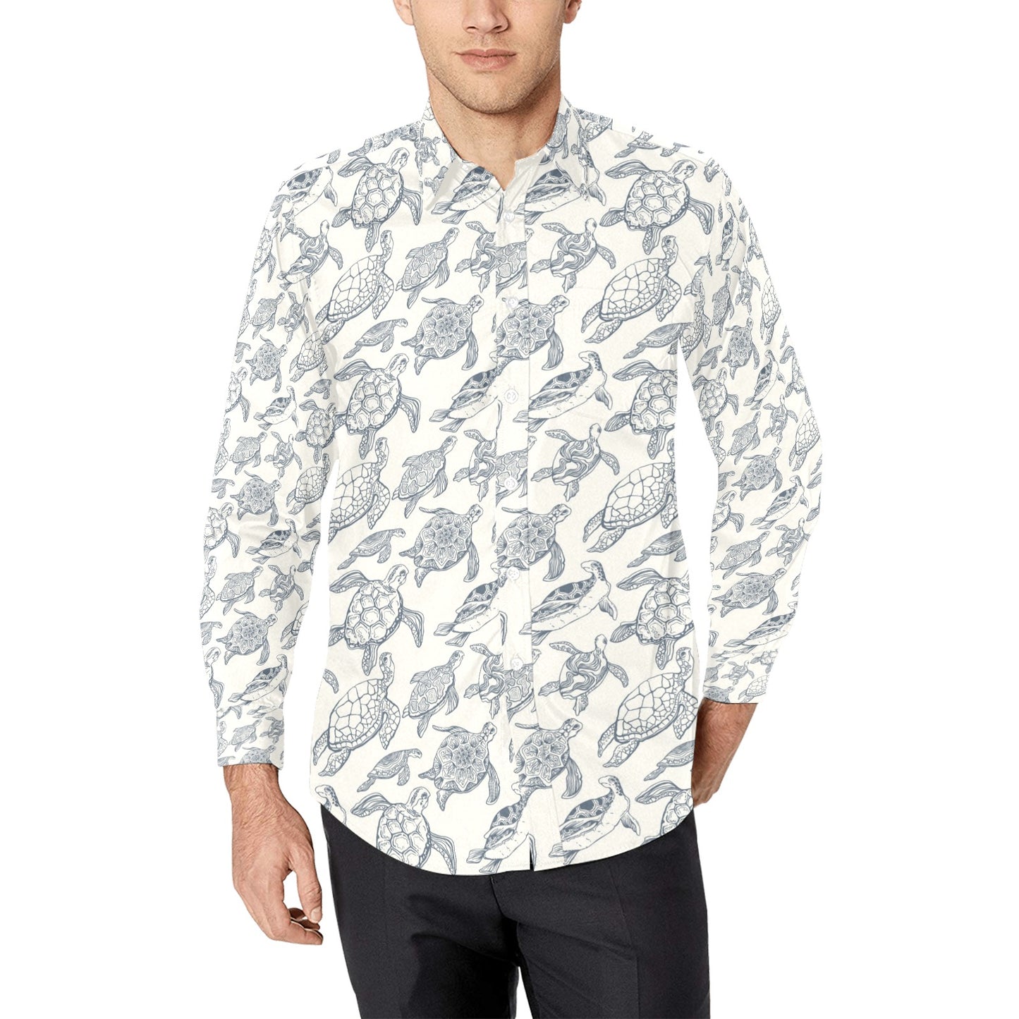 Sea Turtle Print Design LKS304 Men's Long Sleeve Dress Shirt