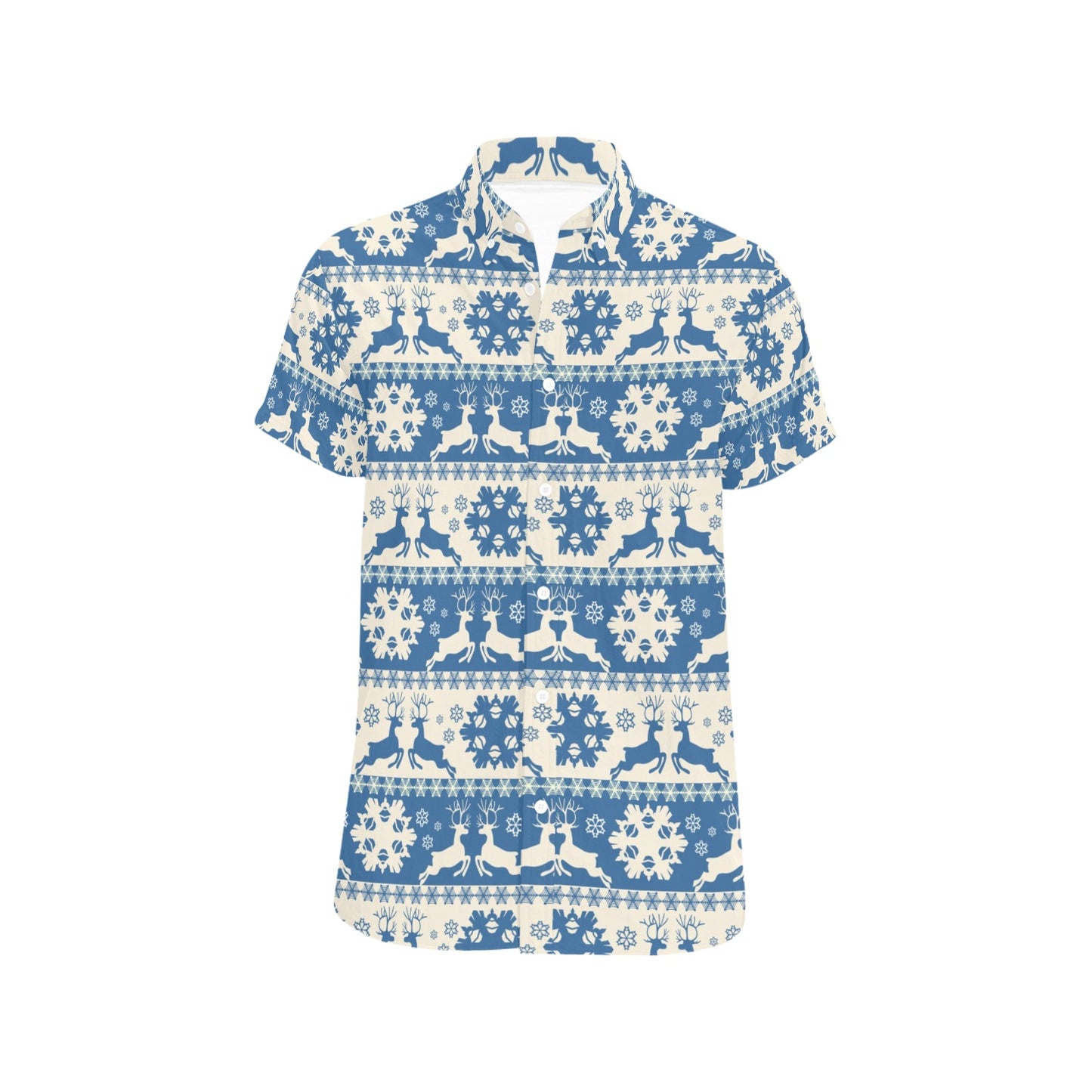 Reindeer Print Design LKS401 Men Short Sleeve Button Up Shirt