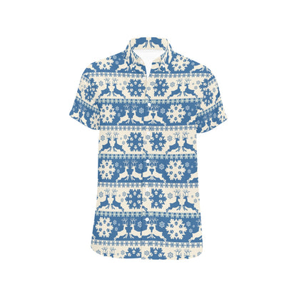 Reindeer Print Design LKS401 Men Short Sleeve Button Up Shirt