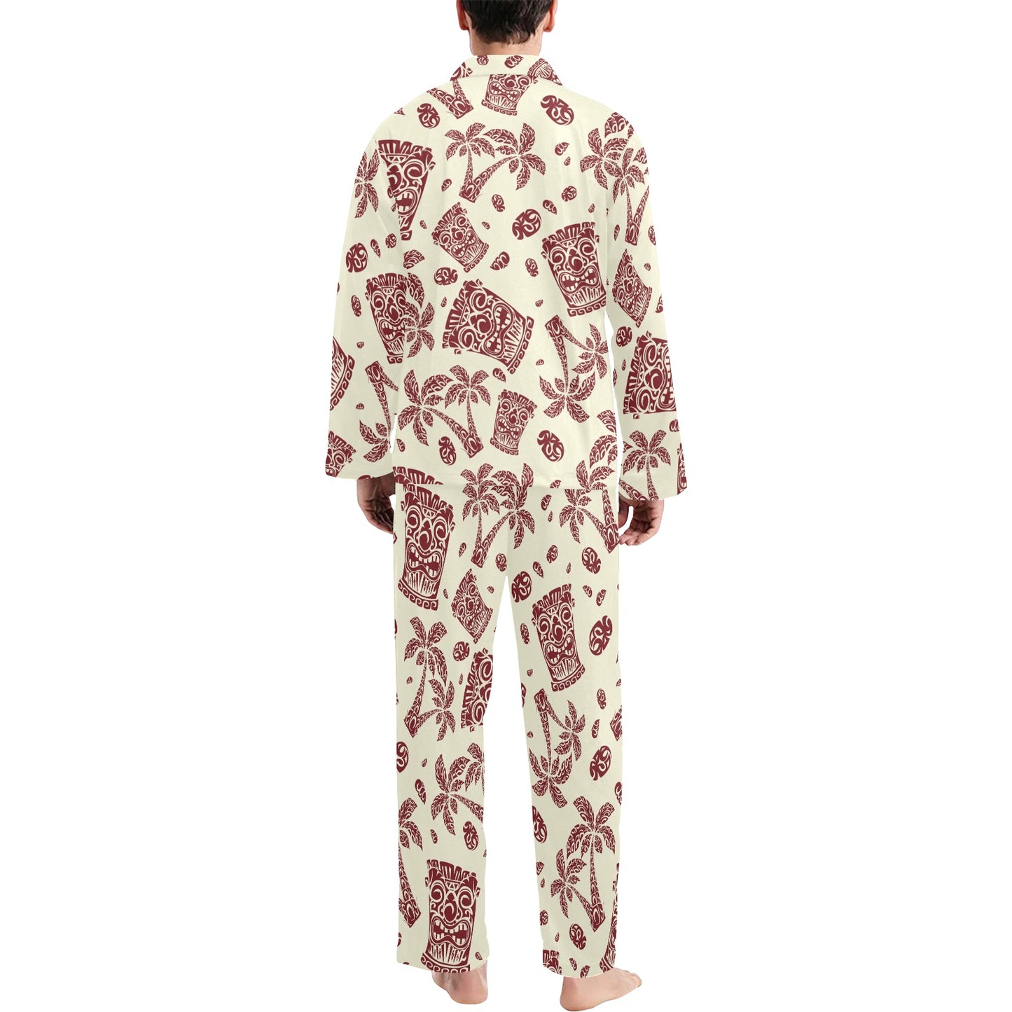 Tiki Tribal Mask Palm Tree Men's Long Pajama Set