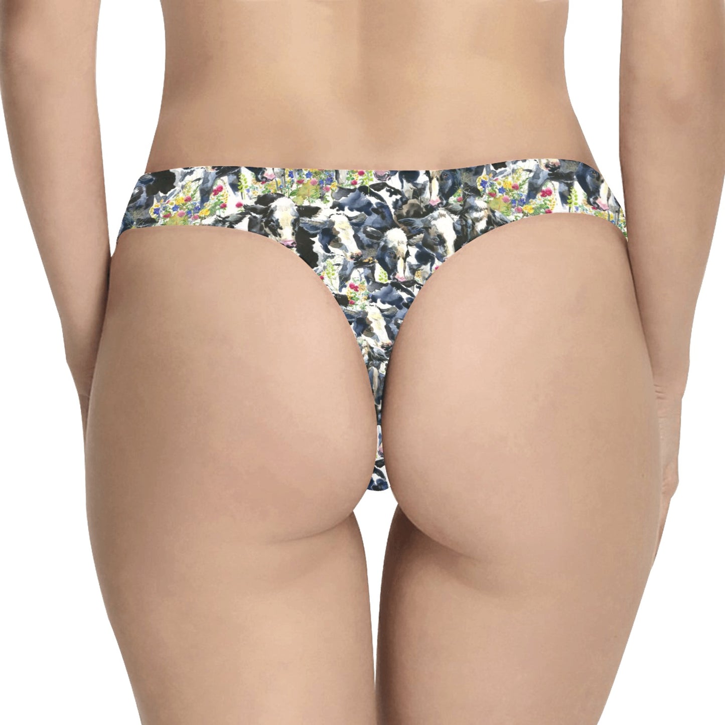 Cow Watercolor Print Pattern Women's Thongs