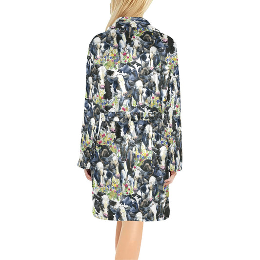 Cow Watercolor Print Pattern Women's Fleece Robe