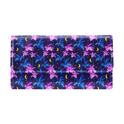 Palm Tree Night Scene Design Print Women's Trifold Wallet