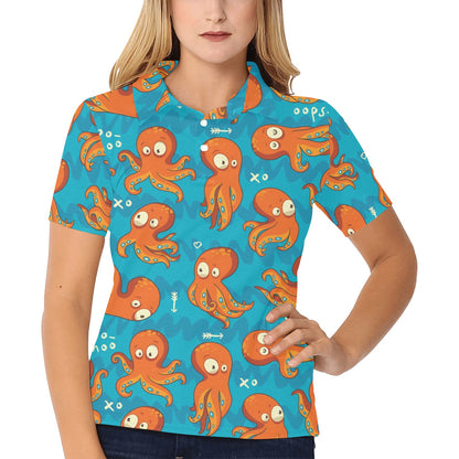 Octopus Pattern Print Design A02 Women's Polo Shirt