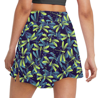 Dragonfly Lime Blue Print Pattern 17" Golf & Pickleball Skort with Pockets