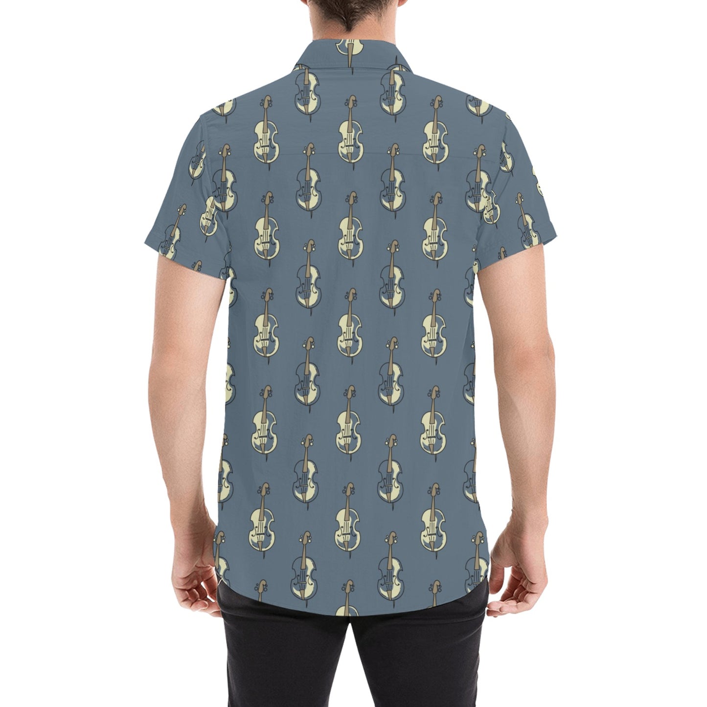 Violin Print Design LKS403 Men Short Sleeve Button Up Shirt