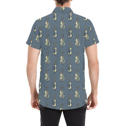 Violin Print Design LKS403 Men Short Sleeve Button Up Shirt