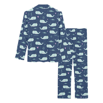 Narwhal Design Print Women's Long Pajama Set