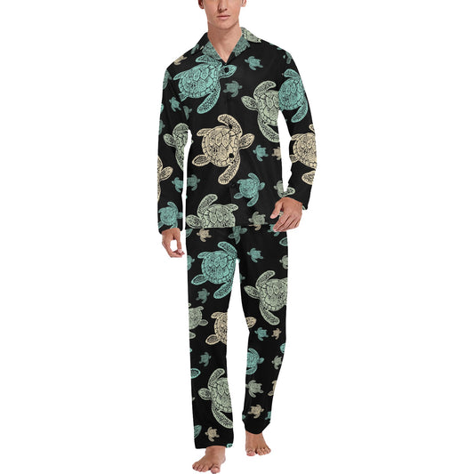 Sea Turtle Stamp Pattern Men's Long Pajama Set
