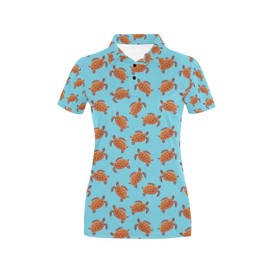Brow Sea Turtle Print Pattern Women's Polo Shirt