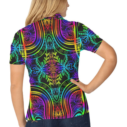 Neon Trible Rainbow Pattern Print Design A01 Women's Polo Shirt