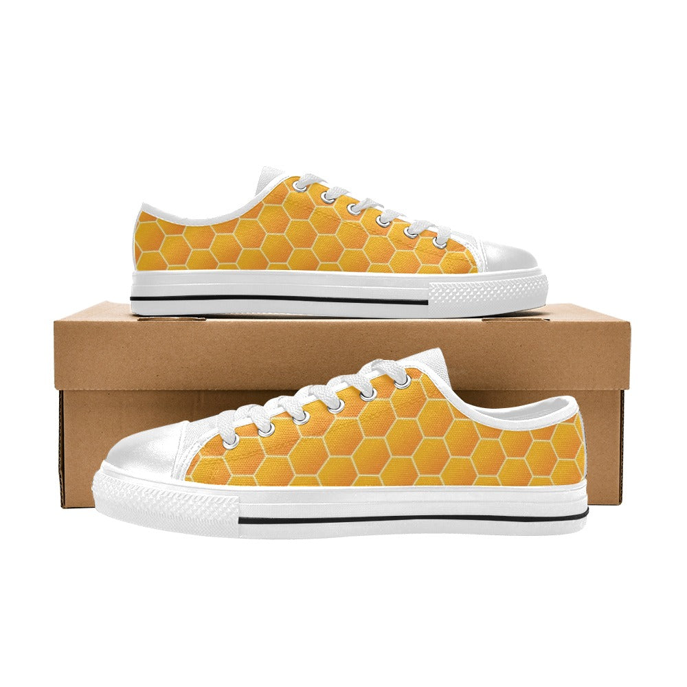 Honey Bee Honeycomb Print Design LKS3011 Women's White Low Top Shoes