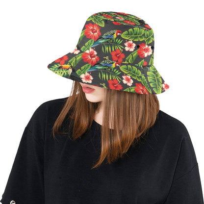 Hibiscus Red With Parrotprint Design LKS303 Unisex Bucket Hat
