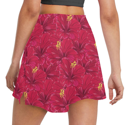 Hibiscus Red Pattern Print LKS308 17" Golf & Pickleball Skort with Pockets