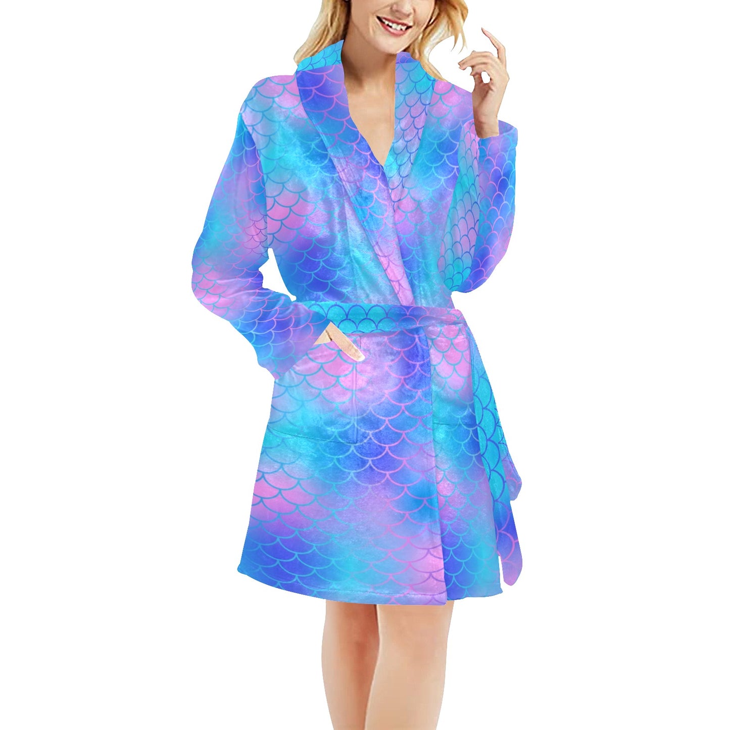 Mermaid Scales Pattern Print Design 04 Women's Fleece Robe