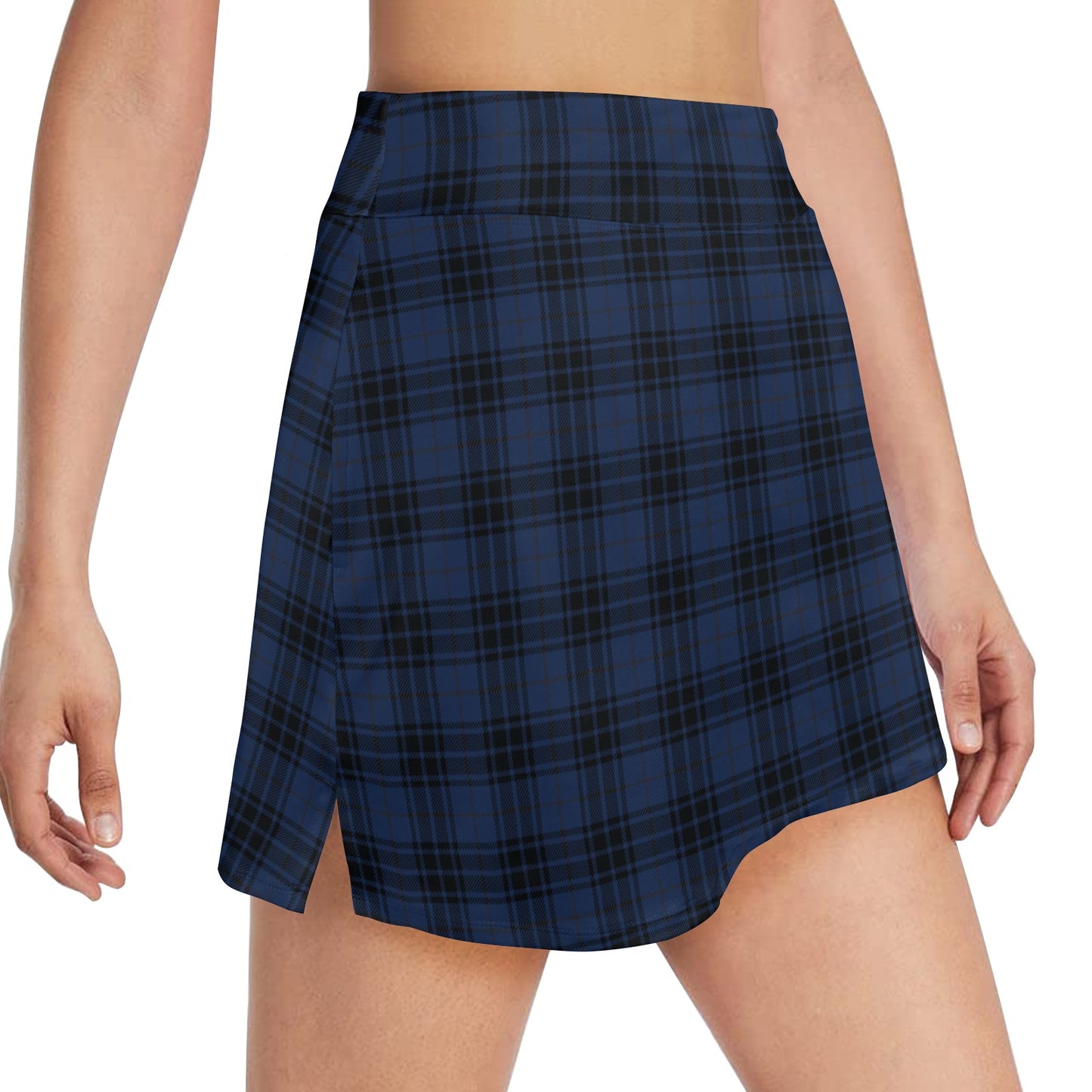 Navy Blue Tartan Plaid Pattern Women's Golf Skirt with Pocket