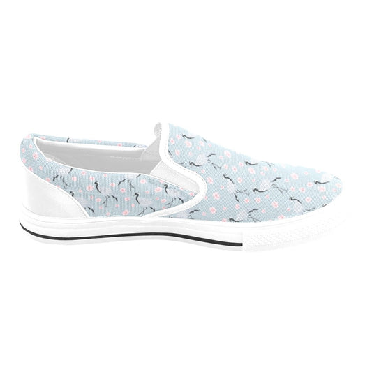 Sakura Bird Print Design LKS304 White Slip Ons Canvas Women's Shoes